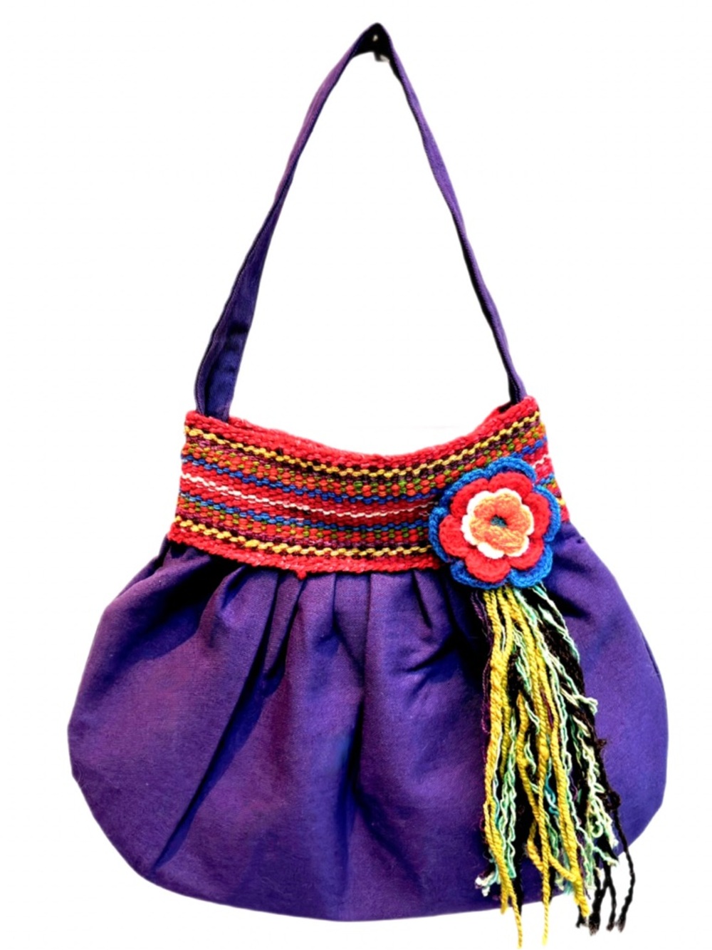 Handmade Peruvian Boho Bag Made From Alpaca Wool & Cotton In Plum Purple